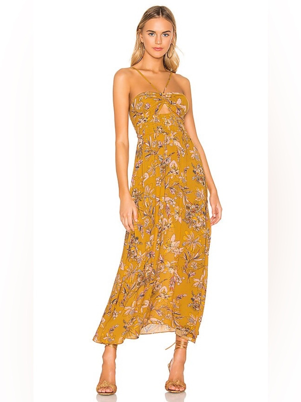 Free People One Step Ahead Maxi Dress in Gold Size M